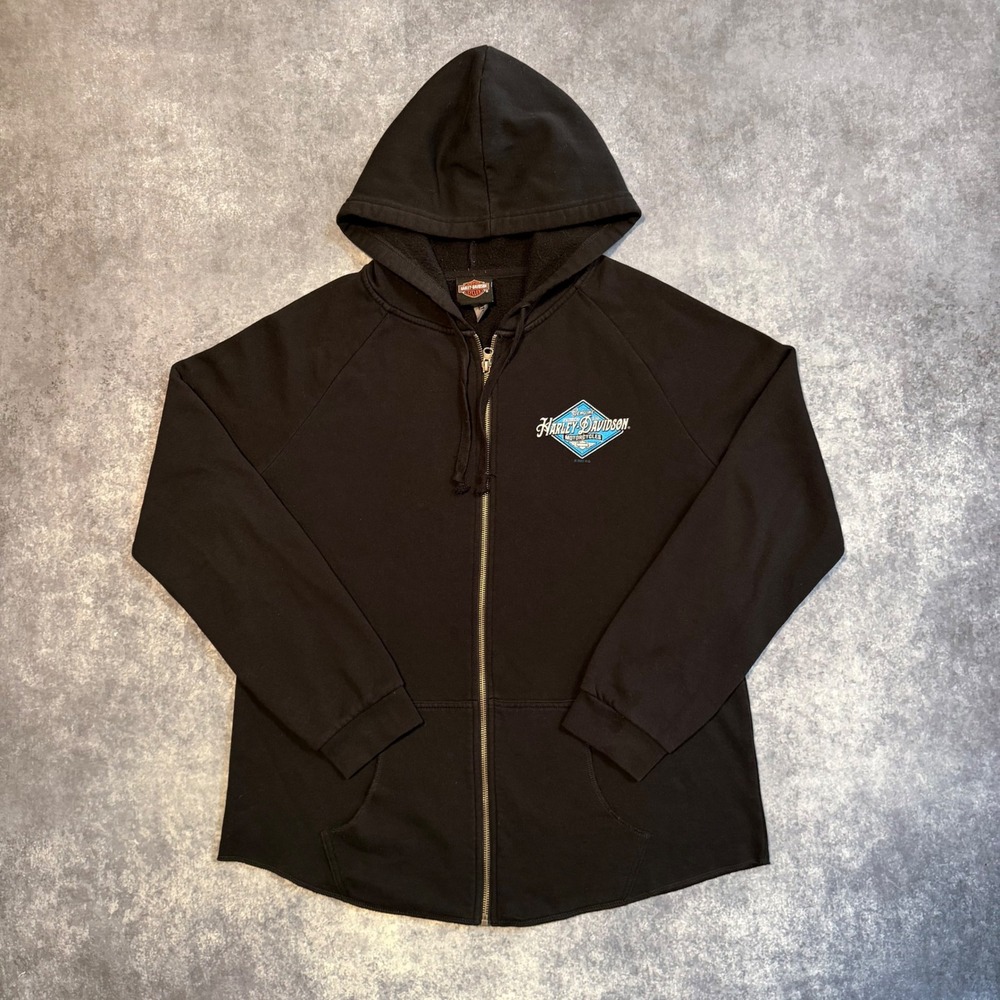 Harley Davidson Womens XL Full Zip Hoodie Black Indywest Plainfield IN - Picture 1 of 8